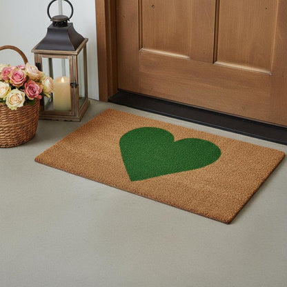 17" X 29" Brown And Green Heart Outdoor Coir Door Mat HomeRoots