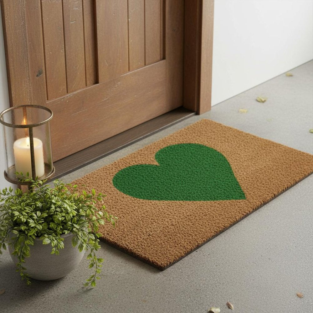 17" X 29" Brown And Green Heart Outdoor Coir Door Mat HomeRoots