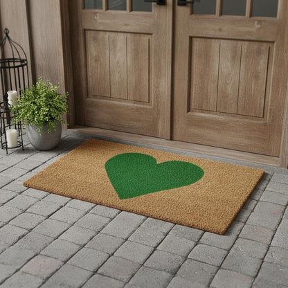 17" X 29" Brown And Green Heart Outdoor Coir Door Mat HomeRoots