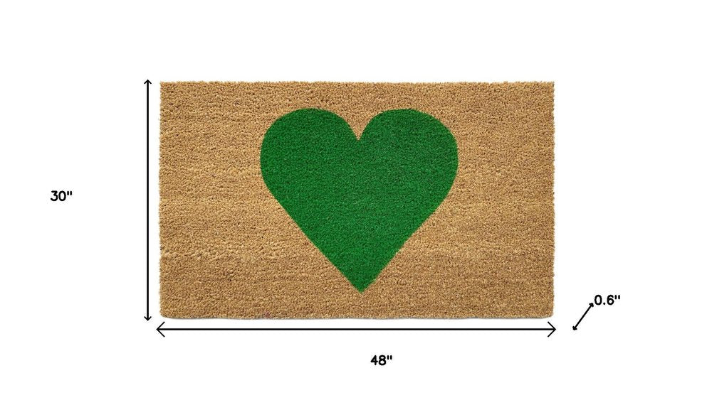 17" X 29" Brown And Green Heart Outdoor Coir Door Mat HomeRoots