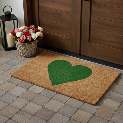 17" X 29" Brown And Green Heart Outdoor Coir Door Mat HomeRoots
