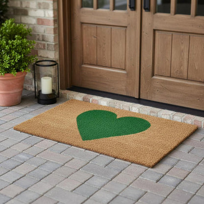 17" X 29" Brown And Green Heart Outdoor Coir Door Mat HomeRoots