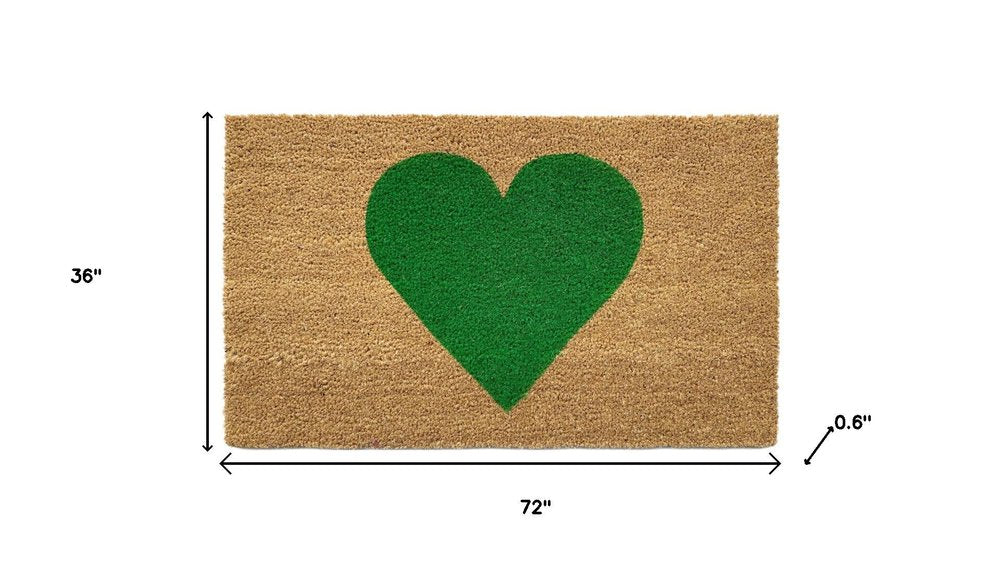 17" X 29" Brown And Green Heart Outdoor Coir Door Mat HomeRoots