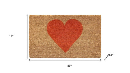 17" X 29" Brown And Orange Heart Outdoor Coir Door Mat HomeRoots