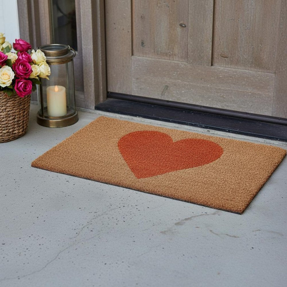 17" X 29" Brown And Orange Heart Outdoor Coir Door Mat — view 1
