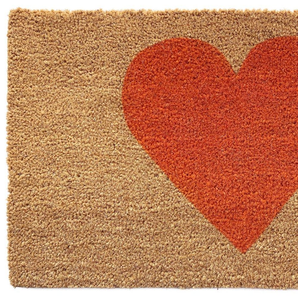 17" X 29" Brown And Orange Heart Outdoor Coir Door Mat HomeRoots