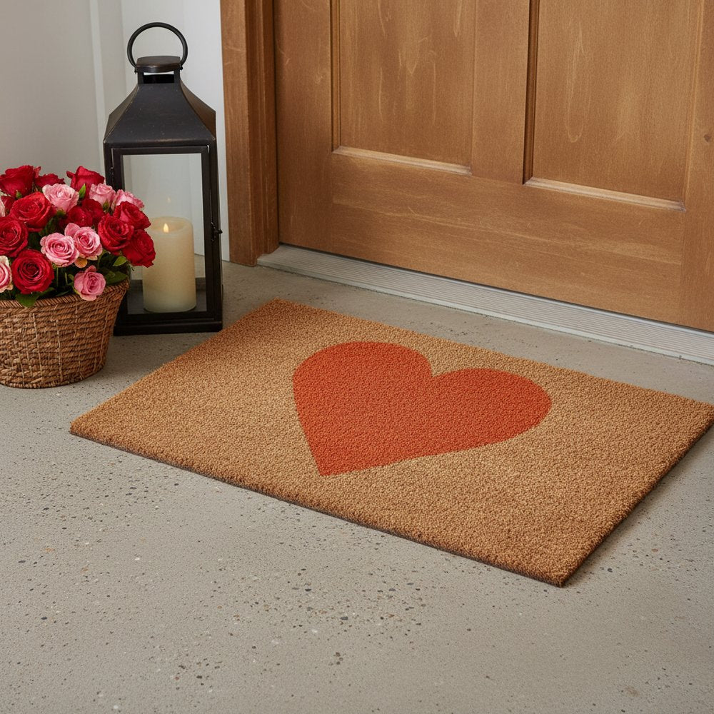 17" X 29" Brown And Orange Heart Outdoor Coir Door Mat HomeRoots