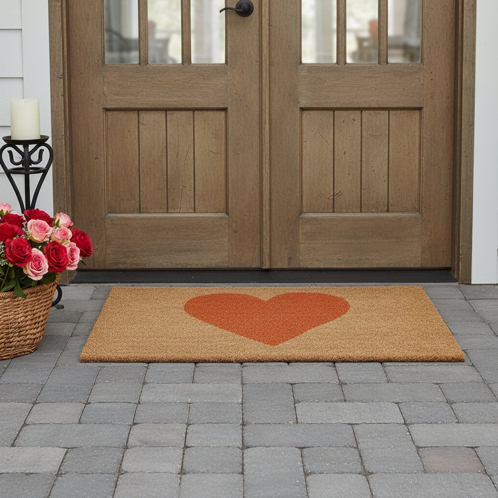 17" X 29" Brown And Orange Heart Outdoor Coir Door Mat HomeRoots