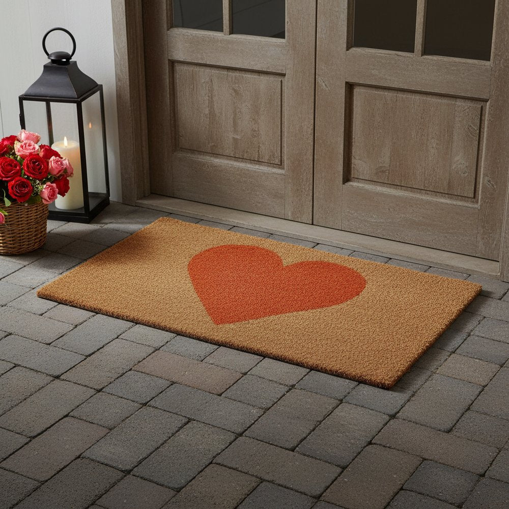 17" X 29" Brown And Orange Heart Outdoor Coir Door Mat HomeRoots