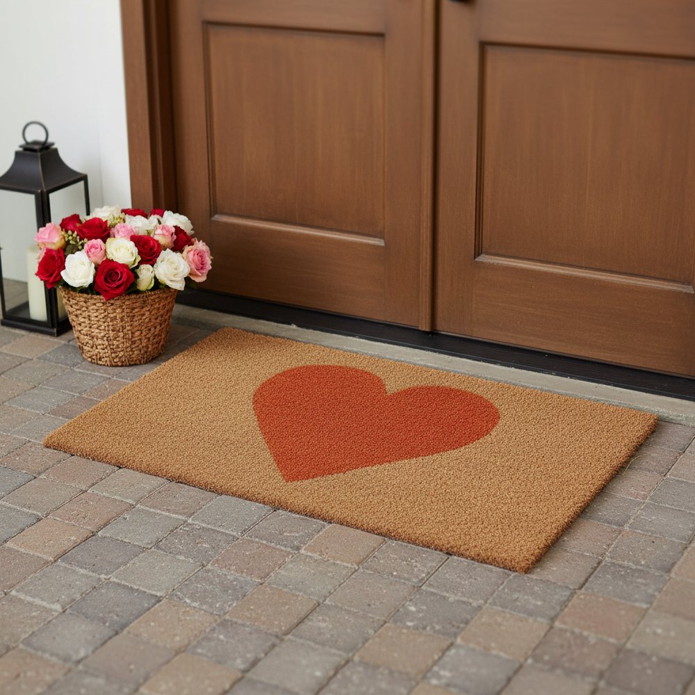17" X 29" Brown And Orange Heart Outdoor Coir Door Mat HomeRoots