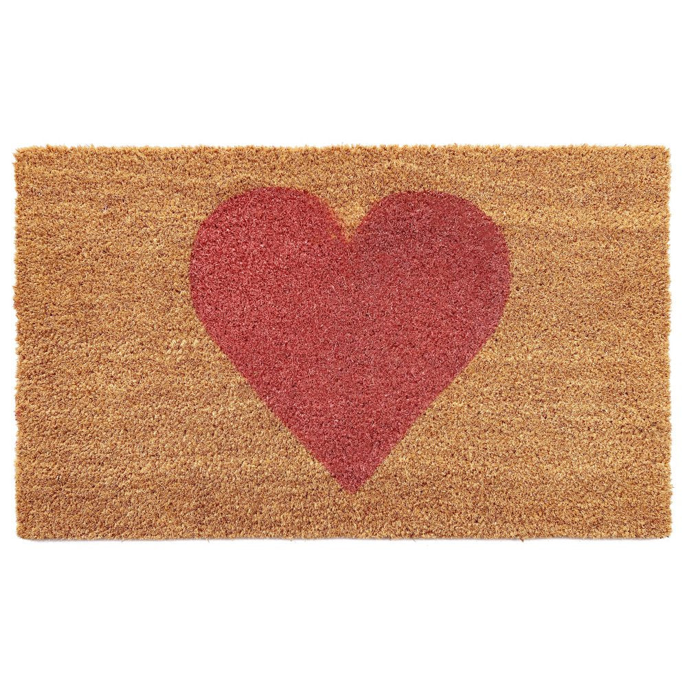20" X 34" Brown And Pink Heart Outdoor Coir Door Mat HomeRoots