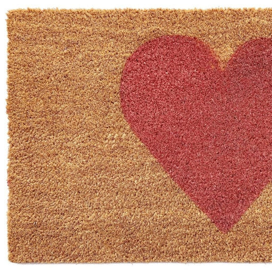 20" X 34" Brown And Pink Heart Outdoor Coir Door Mat