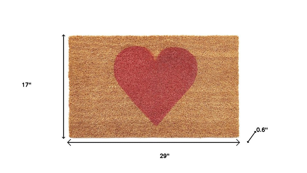 20" X 34" Brown And Pink Heart Outdoor Coir Door Mat HomeRoots
