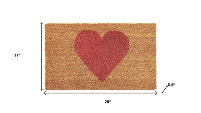 20" X 34" Brown And Pink Heart Outdoor Coir Door Mat HomeRoots
