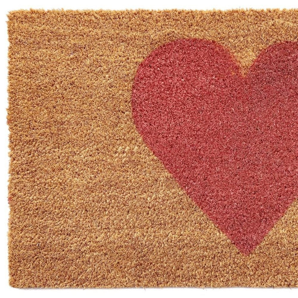 20" X 34" Brown And Pink Heart Outdoor Coir Door Mat