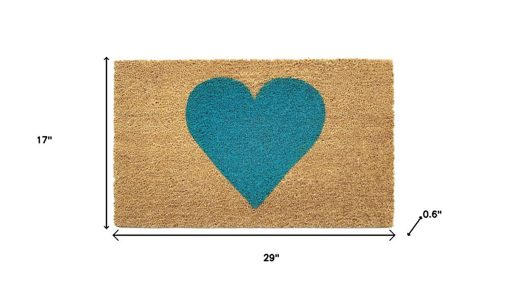17" X 29" Brown And Turquoise Heart Outdoor Coir Door Mat — view 4
