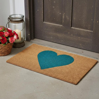 17" X 29" Brown And Turquoise Heart Outdoor Coir Door Mat HomeRoots