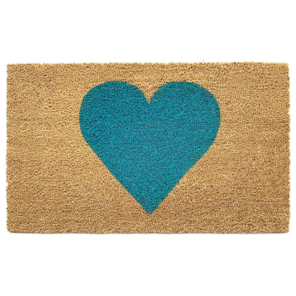 17" X 29" Brown And Turquoise Heart Outdoor Coir Door Mat HomeRoots