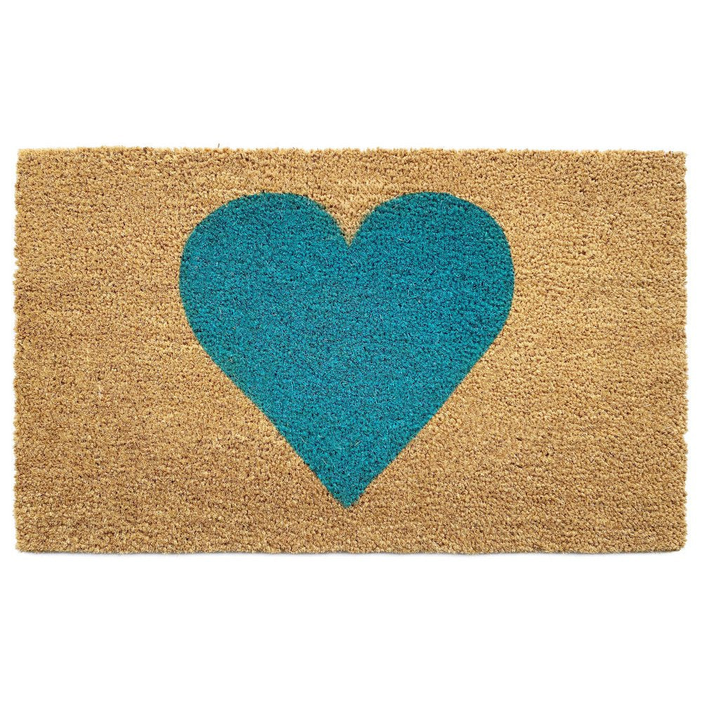 17" X 29" Brown And Turquoise Heart Outdoor Coir Door Mat — view 10