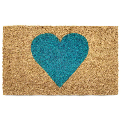 17" X 29" Brown And Turquoise Heart Outdoor Coir Door Mat HomeRoots