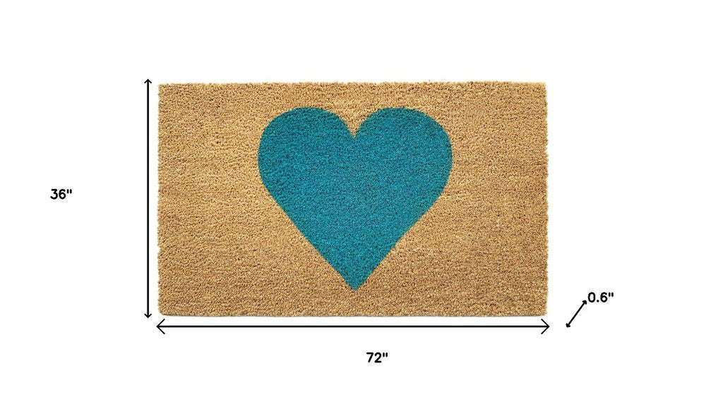 17" X 29" Brown And Turquoise Heart Outdoor Coir Door Mat HomeRoots