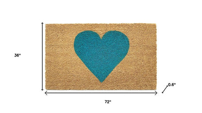 17" X 29" Brown And Turquoise Heart Outdoor Coir Door Mat HomeRoots
