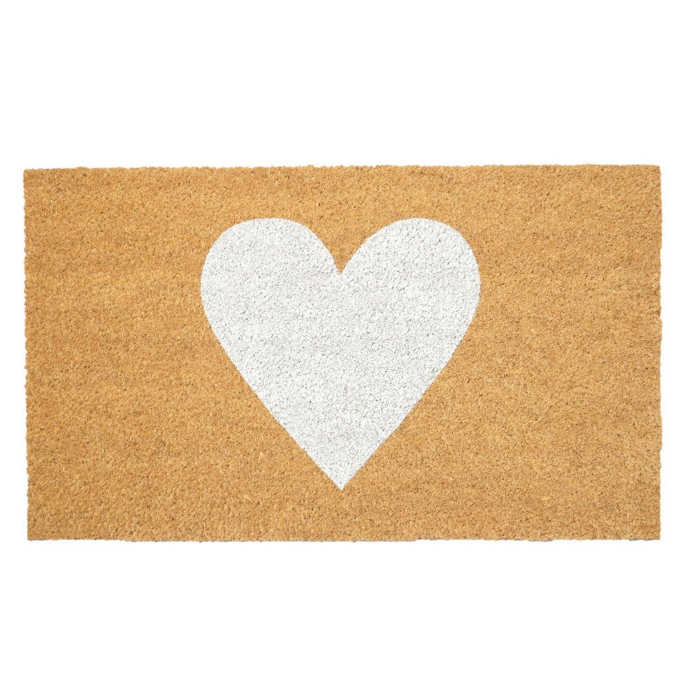17" X 29" Brown And White Heart Outdoor Coir Door Mat HomeRoots