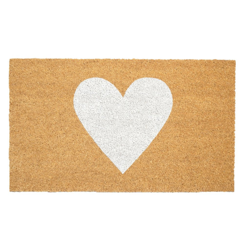 17" X 29" Brown And White Heart Outdoor Coir Door Mat HomeRoots