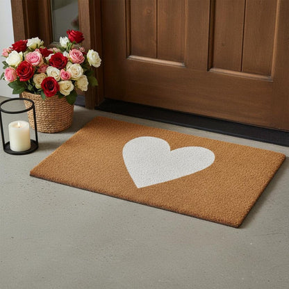 17" X 29" Brown And White Heart Outdoor Coir Door Mat HomeRoots