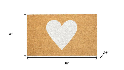 17" X 29" Brown And White Heart Outdoor Coir Door Mat HomeRoots