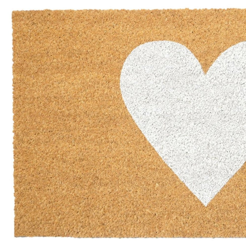 17" X 29" Brown And White Heart Outdoor Coir Door Mat HomeRoots