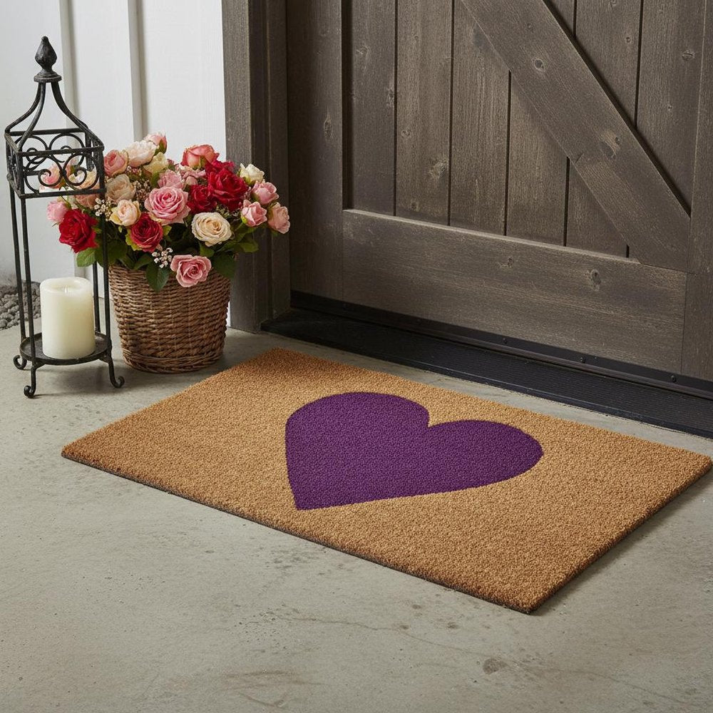 17" X 29" Brown And Purple Heart Outdoor Coir Door Mat — view 1