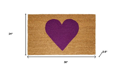 17" X 29" Brown And Purple Heart Outdoor Coir Door Mat HomeRoots