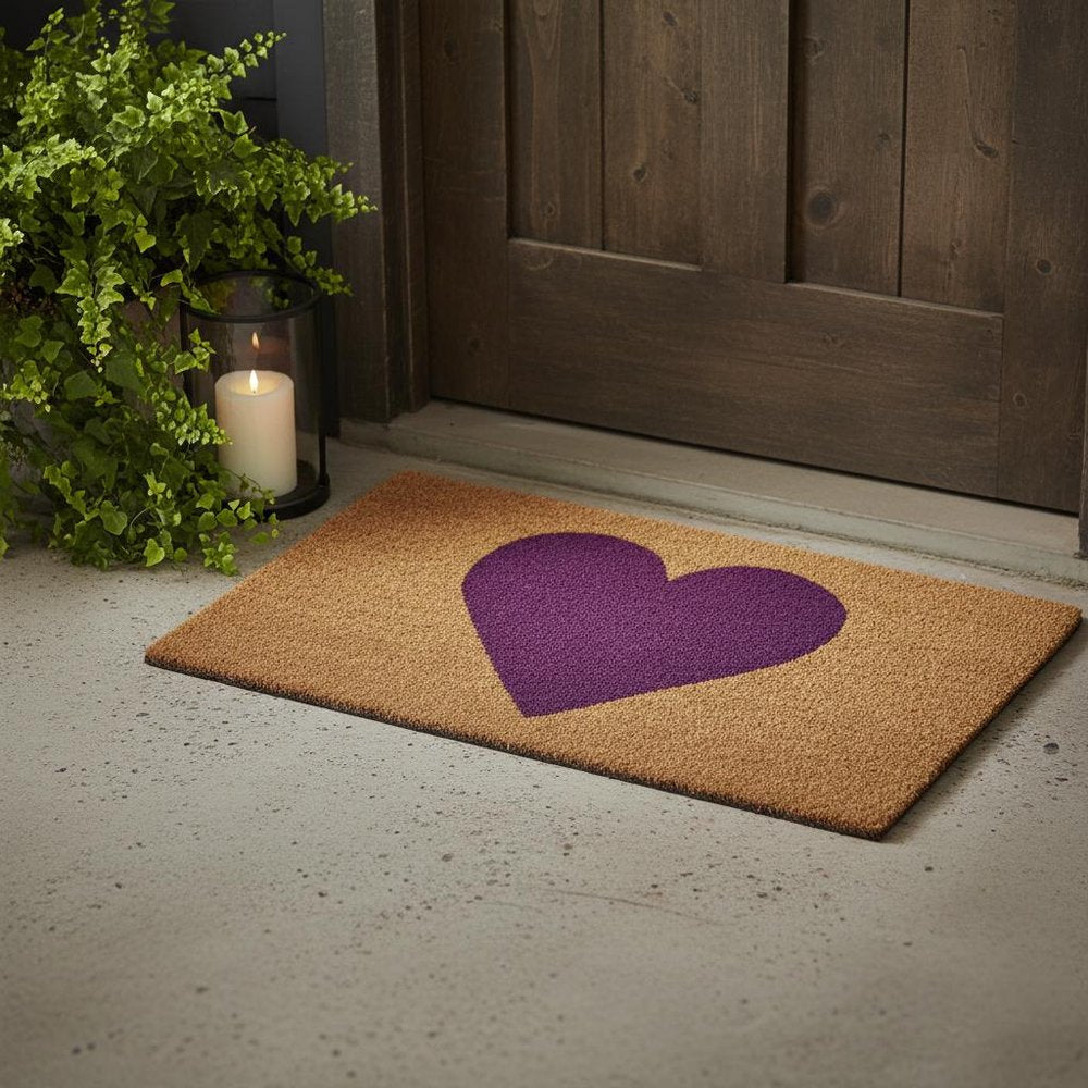 17" X 29" Brown And Purple Heart Outdoor Coir Door Mat HomeRoots