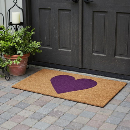17" X 29" Brown And Purple Heart Outdoor Coir Door Mat HomeRoots