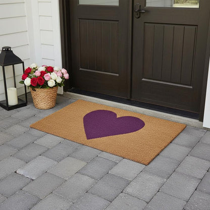 17" X 29" Brown And Purple Heart Outdoor Coir Door Mat HomeRoots
