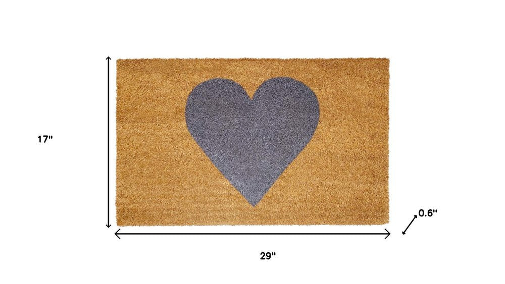 17" X 29" Brown And Gray Heart Outdoor Coir Door Mat HomeRoots