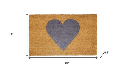 17" X 29" Brown And Gray Heart Outdoor Coir Door Mat HomeRoots