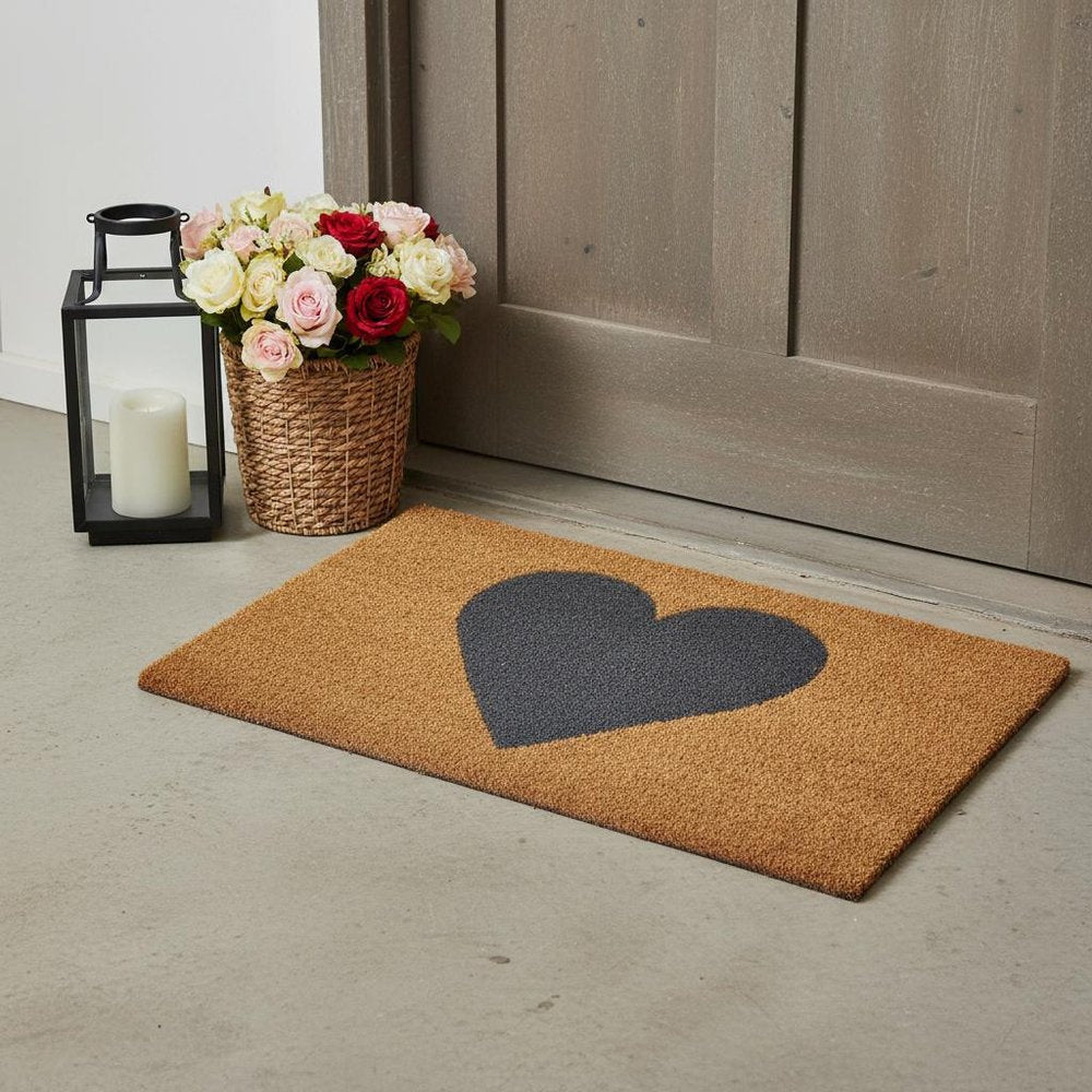 17" X 29" Brown And Gray Heart Outdoor Coir Door Mat HomeRoots