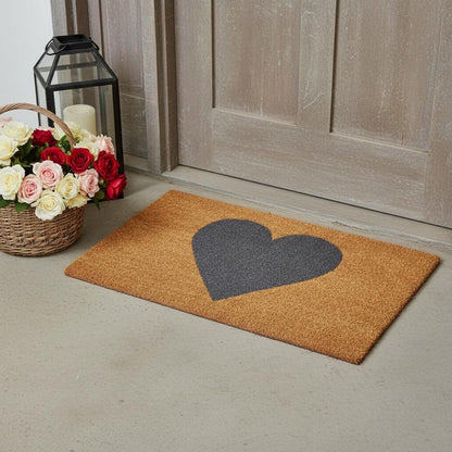 17" X 29" Brown And Gray Heart Outdoor Coir Door Mat HomeRoots