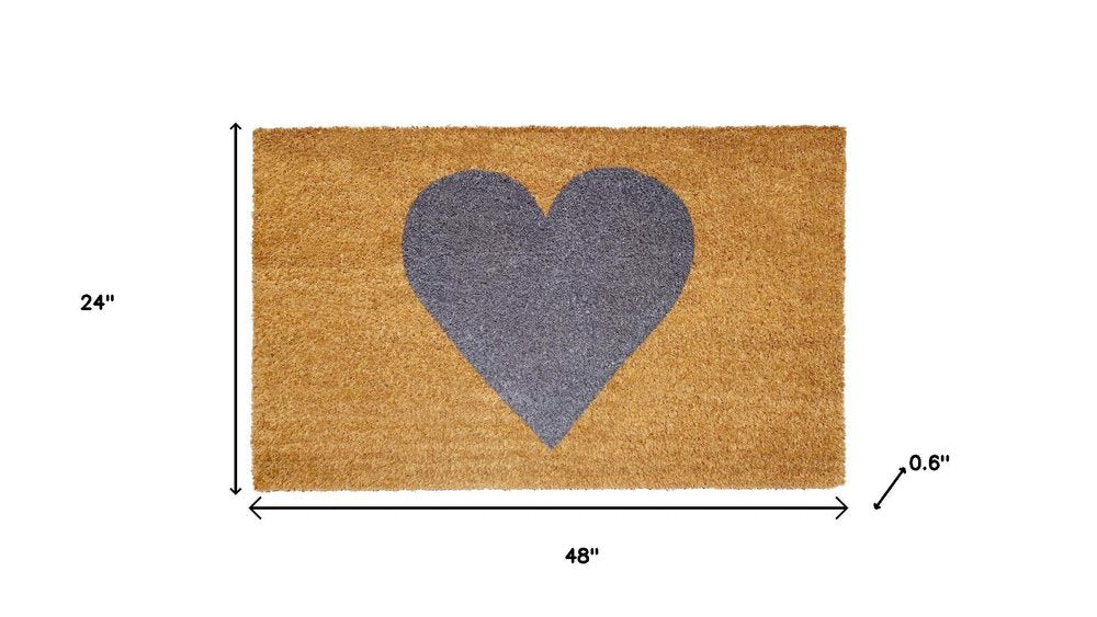 17" X 29" Brown And Gray Heart Outdoor Coir Door Mat HomeRoots