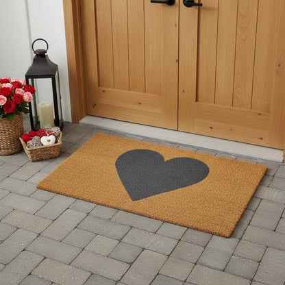 17" X 29" Brown And Gray Heart Outdoor Coir Door Mat HomeRoots