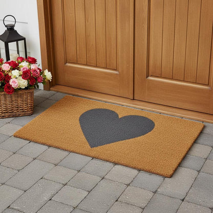 17" X 29" Brown And Gray Heart Outdoor Coir Door Mat HomeRoots