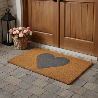 17" X 29" Brown And Gray Heart Outdoor Coir Door Mat HomeRoots