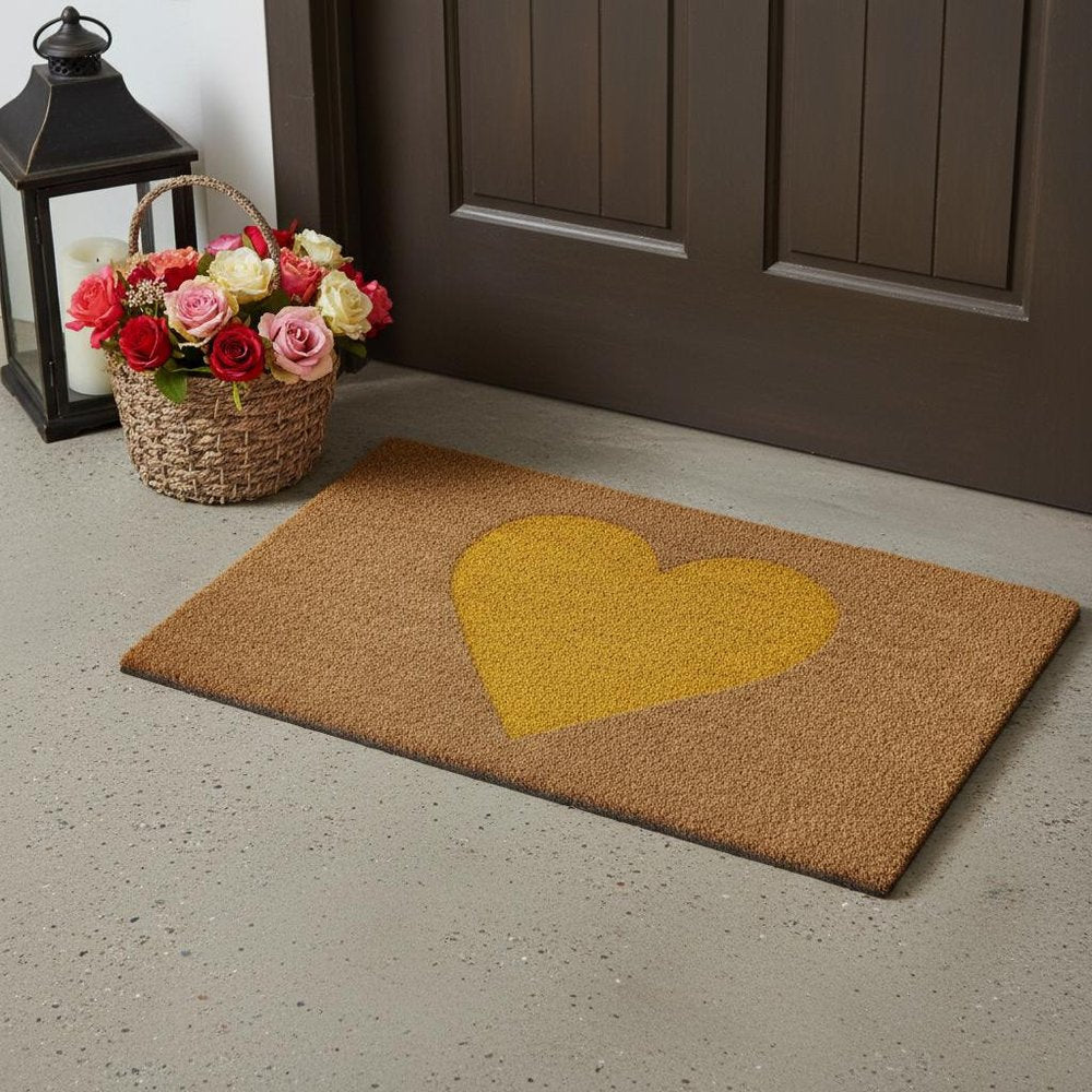 17" X 29" Brown And Yellow Heart Outdoor Coir Door Mat — view 1