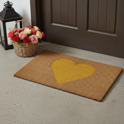 17" X 29" Brown And Yellow Heart Outdoor Coir Door Mat HomeRoots