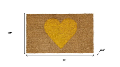24" X 36" Brown And Yellow Heart Outdoor Coir Door Mat