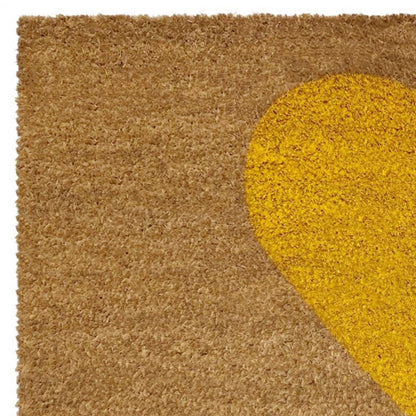 17" X 29" Brown And Yellow Heart Outdoor Coir Door Mat HomeRoots