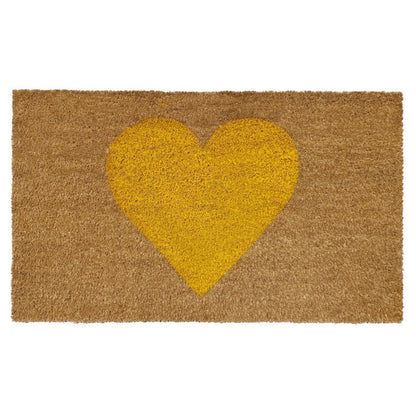 17" X 29" Brown And Yellow Heart Outdoor Coir Door Mat HomeRoots
