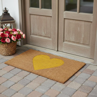 17" X 29" Brown And Yellow Heart Outdoor Coir Door Mat HomeRoots